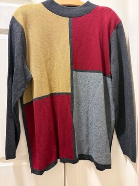 Vintage 90s Colorblock Sweater XL Made in USA Abstract Mondrian Knit